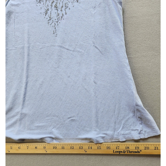 Eileen Fisher Tank Top Small Lt Blue Scoop Neck Sequins 100% Linen - Picture 7 of 7